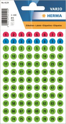 Herma Vario No. 4129 fekete színű, 3 mm magasságú, öntapadó számok, karakterek: 3 x 1-160 - kiszerelés: 6 ív / csomag (Herma No. 4129)
