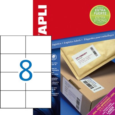 APLI No. 11784 fehér színű 105 x 74 mm méretű, univerzálisan nyomtatható, öntapadós etikett címke, extra erős ragasztóval A4-es íven - kiszerelés: 800 címke / 100 ív (LCA11784)