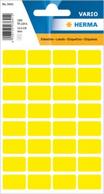 Herma No. 3641 sárga színű 12 x 18 mm méretű, kézzel írható, öntapadó etikett címke, általános felhasználásra, permanens ragasztóval - kiszerelés: 160 címke / csomag