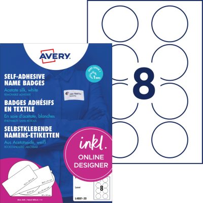 Avery Zweckform No. L4881-20 fehér színű 65 mm átmérőjű, lézernyomtatóval nyomtatható, öntapadós kör alakú névcímke, visszaszedhető ragasztóval A4-es íven - kiszerelés: 160 címke / 20 ív