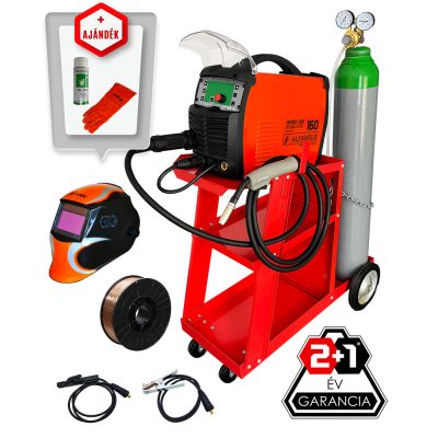 ALFAWELD HANDY MIG 160 LED Synergic inverteres hegesztőcsomag 2,4m3 MIX Ar 82%-CO2 18% palackkal
