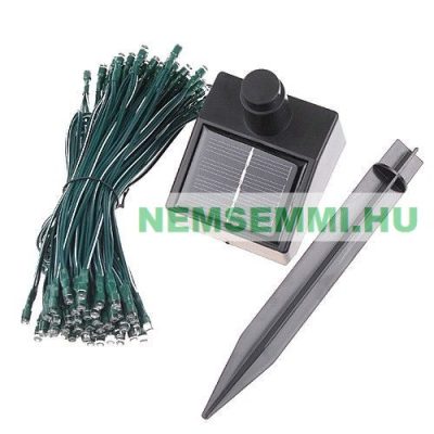 Napelemes fényfűzér lámpafűzér kerti vagy karácsonyi világítás 100 fehér LED akkumulátor, alkonykapcsoló 