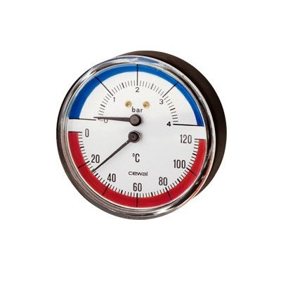 Nyomásmérő óra hőmérővel thermo-manometer 1/2"-hátsó 0-4 bar
