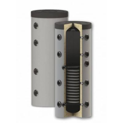 Fűtési keskeny puffer tártály - 1 hőcserélővel hőszigetelt 150 literes tartály melegvíz tárolás céljára. Sunsystem PS1 150