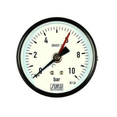 Nyomásmérő óra manometer 1/4" hátsó rögzítés 0-10 bar, változást rögzítő mutatóval