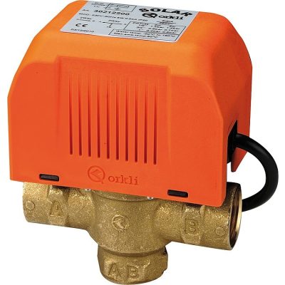 Rugós visszahúzású háromjáratú motoros szelep ½" BB belső menet zónaszelep háromutas keverőszelep 230V Feszültségre vált, hiányában visszaáll magától