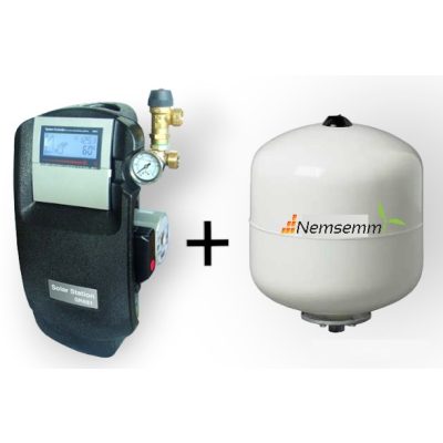 Szivattyú állomás és vezérlés + szolár 12 literes tágulási tartály egy csomagban Napkollektor szolár állomás SR881 