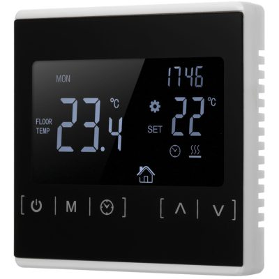 Digitális érintőképernyős termosztát elektromos padlófűtéshez 16A fehér-fekete