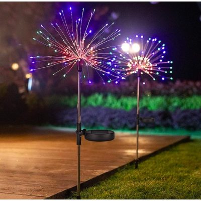 Napelemes földbe szúrható tüzijáték világítás 120 LED színes vízálló karácsonyi dekoráció szolár csillagszóró fény