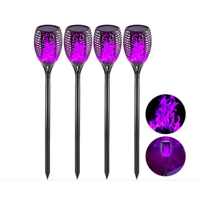 Napelemes lánghatású lámpa 4 db lila LED kerti fáklya kerti dekor világítás