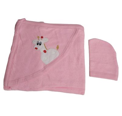 Minőségi nagy méretű hímzett kifogó + Ajándék fürdetőkesztyűvel pink színben