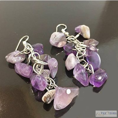 Ásvány ametiszt lógós fülbevaló