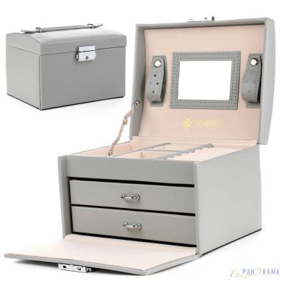 Ékszertartó bőrönd (zárható) szürke