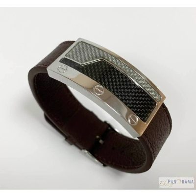 Bőr férfi karkötő nemesacél díszítéssel - Ferenc