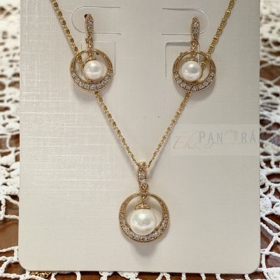 18K Gold filled medálos nyaklánc és fülbevaló szett - pearl lux