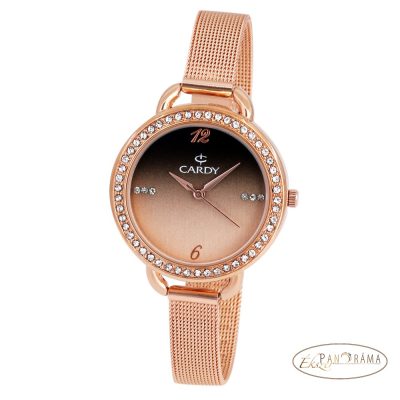 Ékszeróra Cardy - arany fém szíj, arany, kristályos tok, női