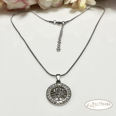 Nemesacél nyaklánc medállal - Kristályos életfa