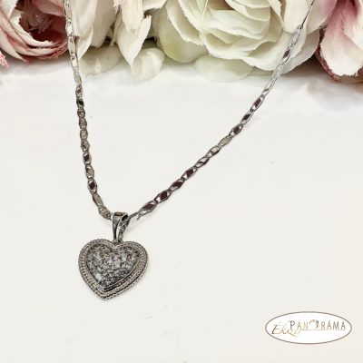 Nyaklánc, White Gold Filled, antiallergén kristályos szív medállal - Evelyne white