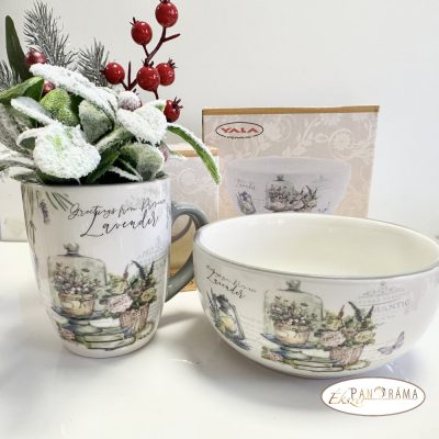 Kerámia, levendula mintás reggeliző készlet