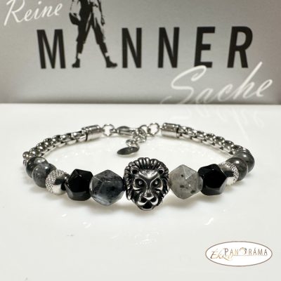 Férfi nemesacél karkötő ásványkövekkel - Labradorit, ónix