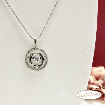 White Gold Filled nyaklánc medállal - Dolphins&heart