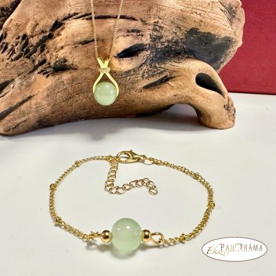  Nikkel mentes arany színű szett, nyaklánc karkötővel- Jade