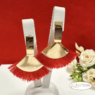 Fashion bojtos beszúrós fülbevaló - arany piros legyező