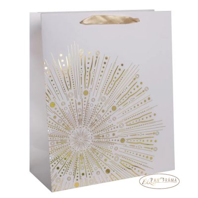 Dísztasak fehér-arany sugaras - S 14x5x11 cm