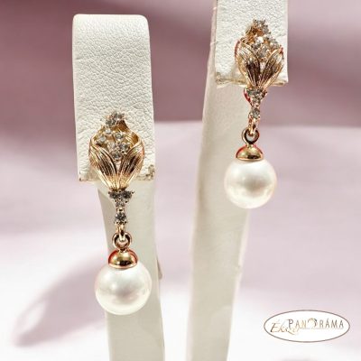 18K Gold Filled lógós, beszúrós, gyöngyös fülbevaló- Eszter