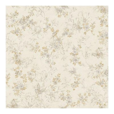 Bézs alapon arany pillangós és kis virágos tapéta