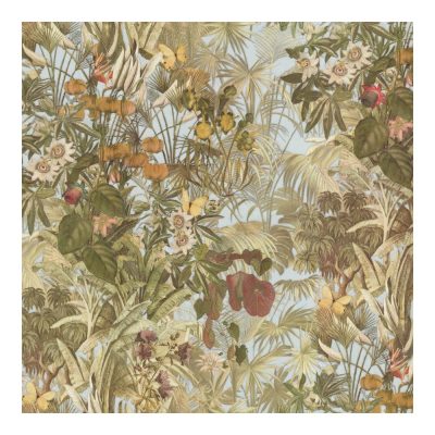 Kerti virágos kék alapon zöld tapéta