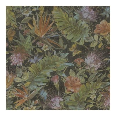 Színes nagy virágmintás tapéta fekete alapon