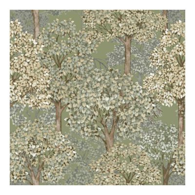 Fiori Country 8 - Zöld alapon zöld-krém színű fás tapéta 12322