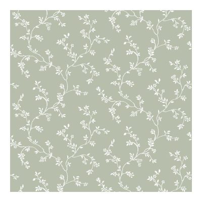 Fiori Country 8 - Zöld alapon fehér virágos tapéta