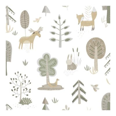 Happy - Erdő állatai fehér és zöld színű tapéta 14802