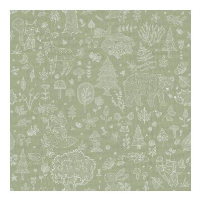 Happy - Erdő állatai zöld tapéta 14805