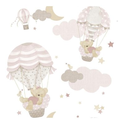 Happy - Hőlégballonos Macik Rózsaszín tapéta 14818