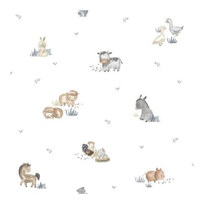 Happy - Farm állatai kék és fehér színű tapéta 14830