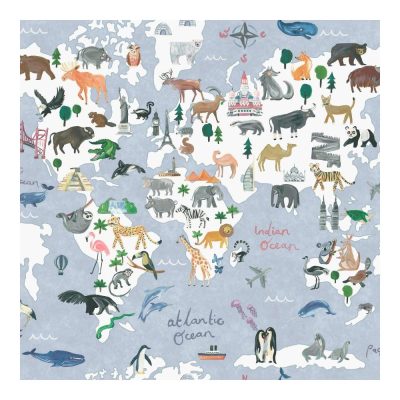 Dream -Állatos világtérkép kék színű tapéta 13250