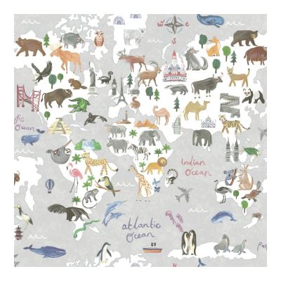 Dream -Állatos világtérkép Szörke színű tapéta 13252