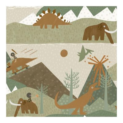 Dream -Őskori állatok zöld és narancssárga színű tapéta 13260