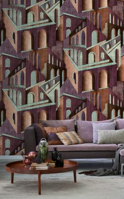 Feature Walls - Végtelen házak sötét barna tapéta 2,12x2,8m 