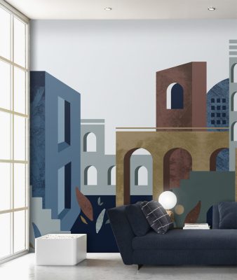 Feature Walls - Városi mozaik kék tapéta 2,65x2,8m 