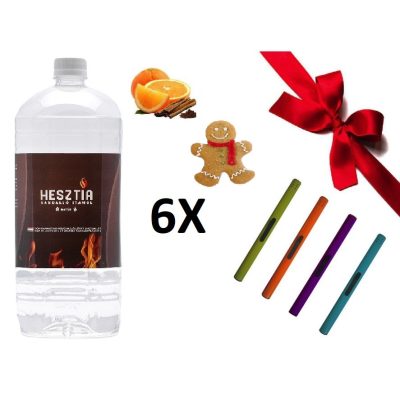 HESZTIA Bioetanol 1,9 L 3db Mézeskalács + 3db Narancs-Fahéj - Ajándék színes gyújtópálcával