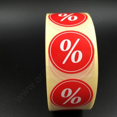30mm körcímke -% piros alapon kedvezmény
