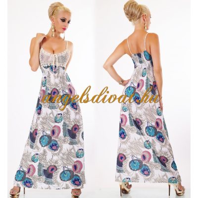 HORGOLT MELLRÉSZŰ KÉK FEHÉR SZÍNES HOSSZÚRUHA 