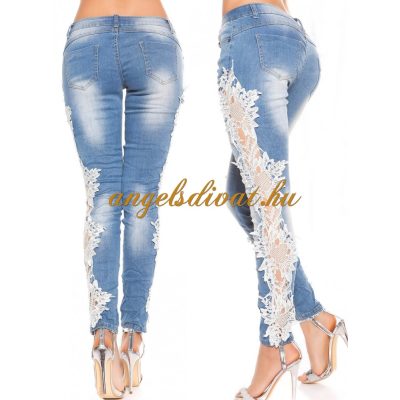 OLDALT CSIPKÉS KÉK NŐI FARMERNADRÁG