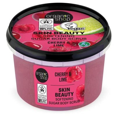 Organic Shop puhító testradír cseresznyével és lime-mal, 250 ml