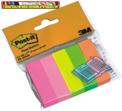 Post-it 670/5 neon jelölőlap (670-5,6705) papír, 5x100 lap, 15x50 mm,