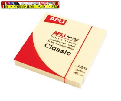 Apli öntapadós jegyzettömb, 100 lapos, sárga, 75 x 75 mm 10975